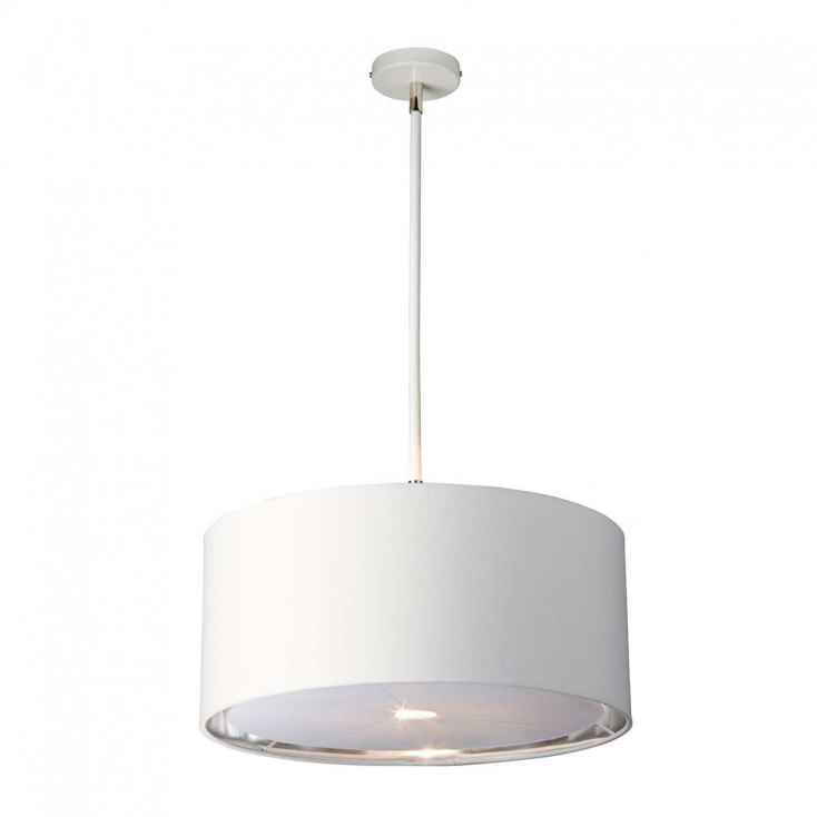 Lampada a sospensione con struttura in acciaio e diffusore in tessuto