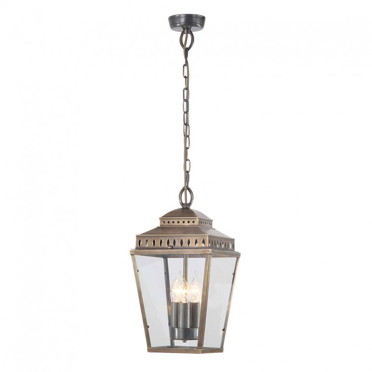 Lampada a sospensione da esterno con struttura in ottone e diffusore in vetro