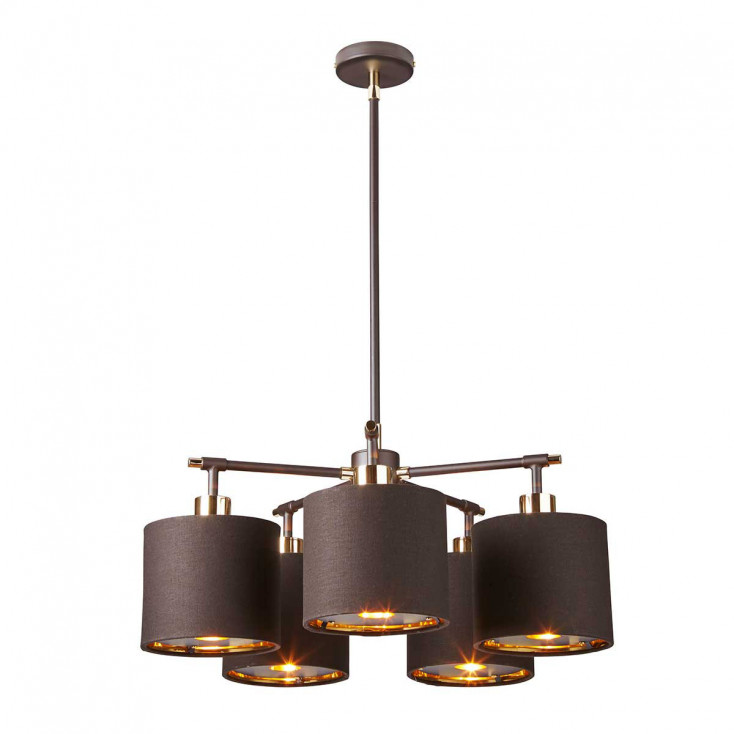 Lampada a sospensione in acciaio con 5 diffusori in tessuto dal design moderno