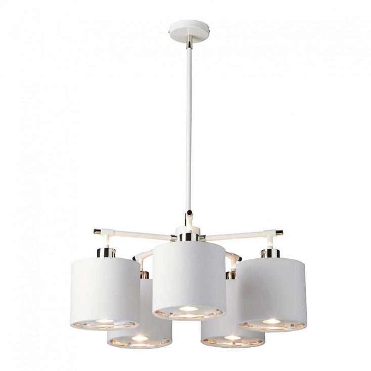 Lampada a sospensione in acciaio con 5 diffusori in tessuto dal design moderno