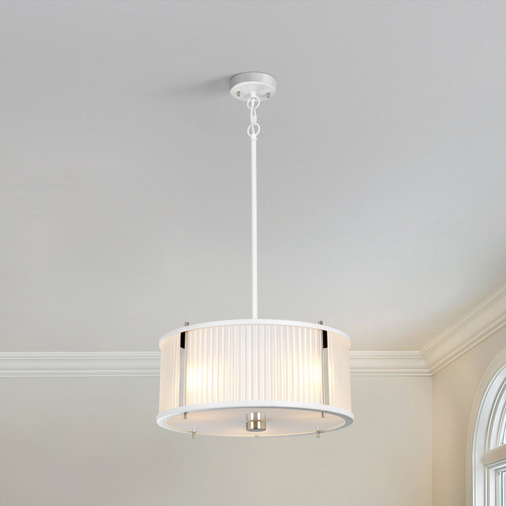 Lampada a sospensione moderna grande in acciaio con paralume in vetro