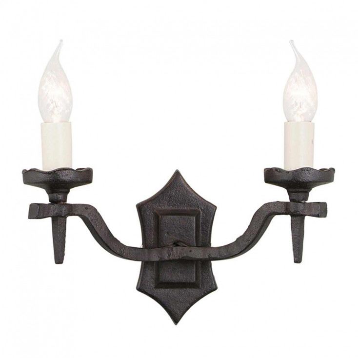 Lampada da parete in ferro battuto dal design rustico doppio diffusore