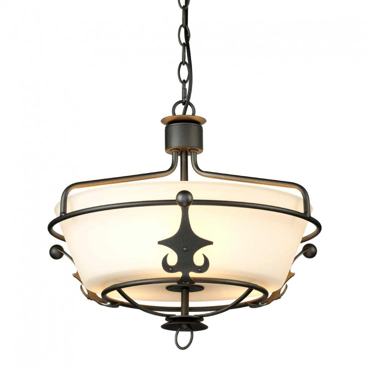 Lampada da soffitto dal design rustico in acciaio e diffusore in vetro