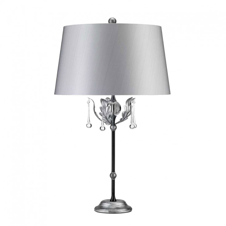 Lampada da tavolo classica in acciaio diffusore in tessuto e dettagli in vetro