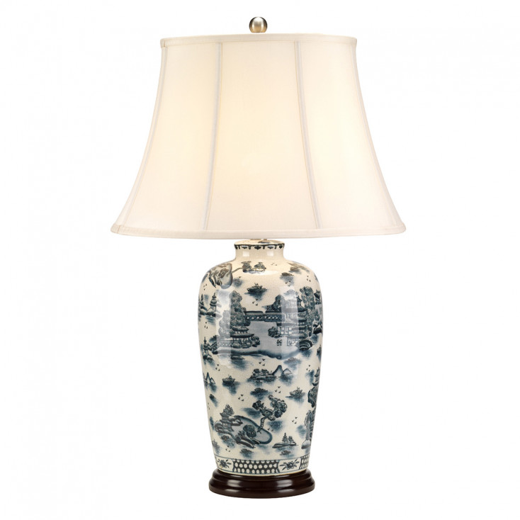 Lampada da tavolo classica in porcellana decorata a mano paralume in tessuto