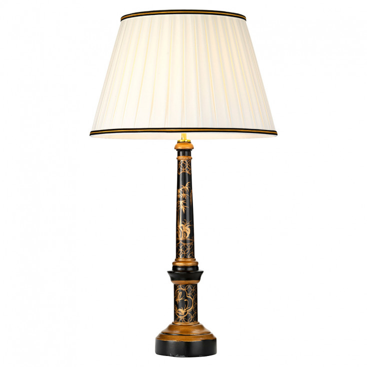 Lampada da tavolo contemporanea con struttura in legno con paralume in tessuto