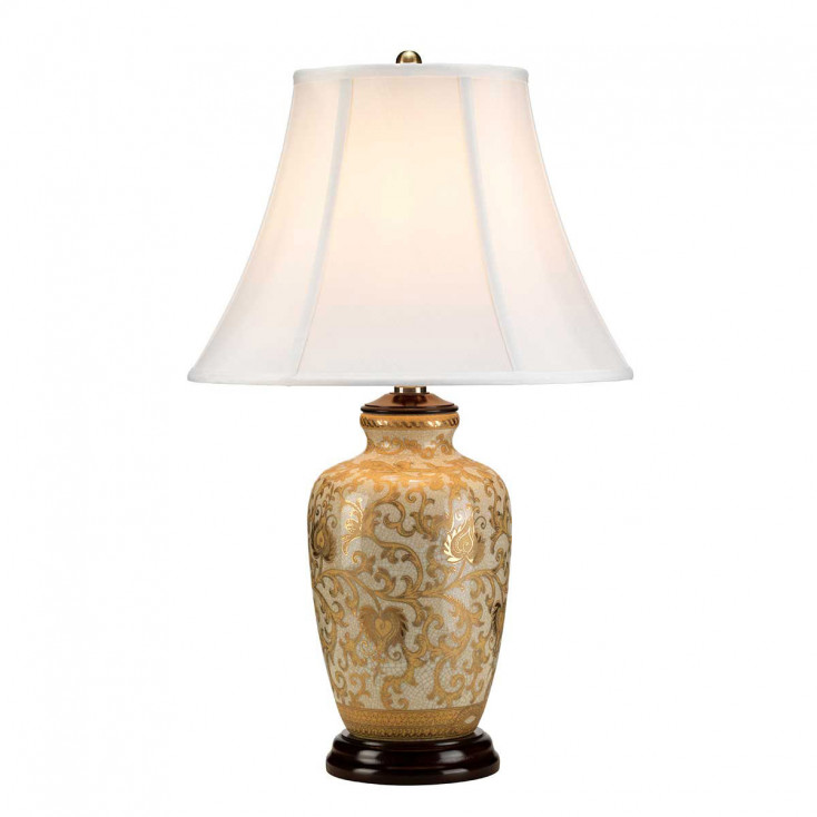 Lampada da tavolo dal design orientale in ceramica e paralume in tessuto