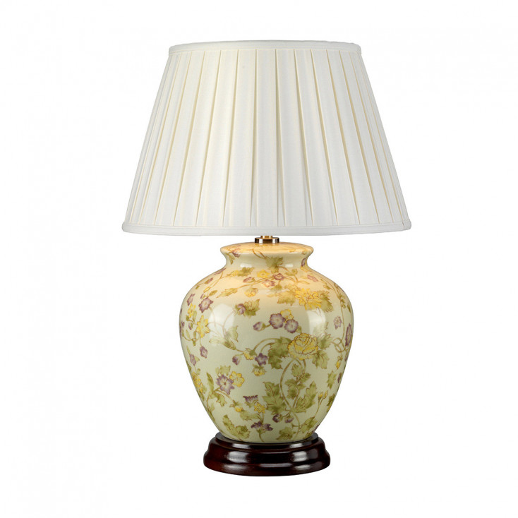 Lampada da tavolo in ceramica con paralume in tessuto dal design orientale
