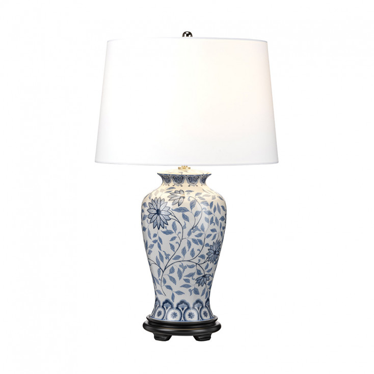 Lampada da tavolo in ceramica con paralume in tessuto in stile orientale