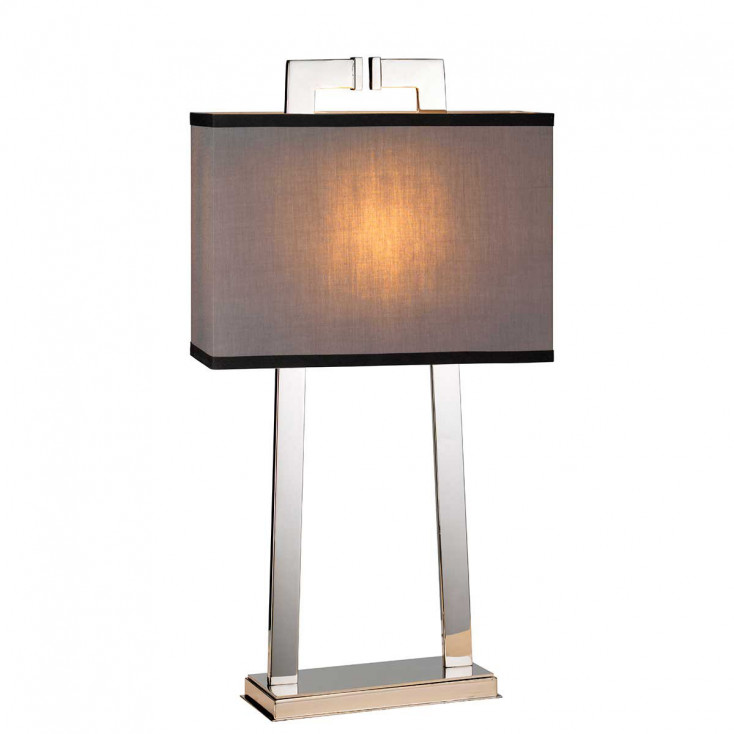 Lampada da tavolo in metallo dal design moderno con diffusore in tessuto