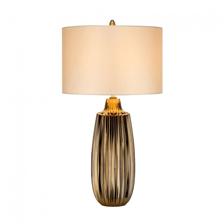 Lampada da tavolo moderna alta con struttura in ceramica e paralume in tessuto