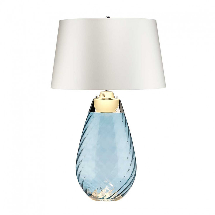 Lampada da tavolo moderna con base in vetro e paralume in tessuto
