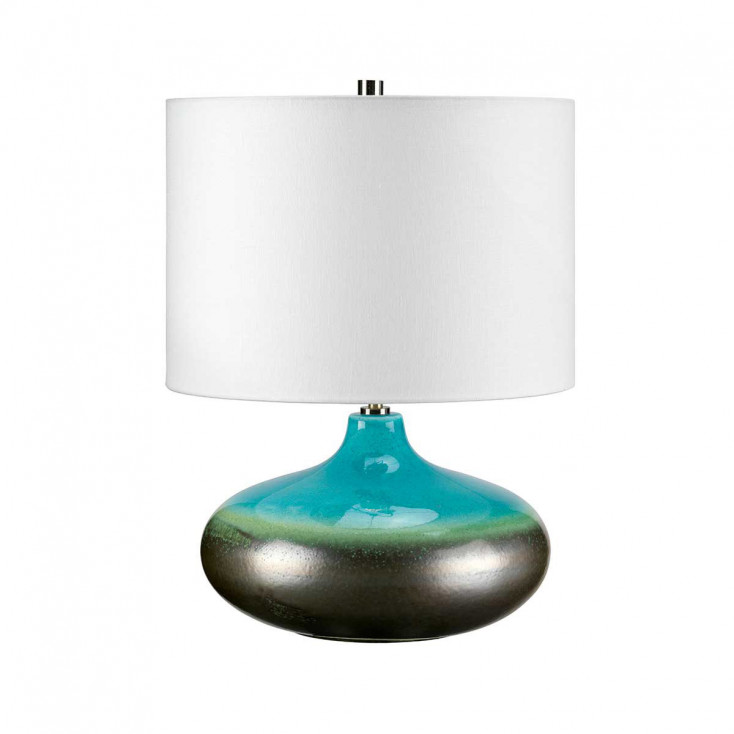 Lampada da tavolo moderna con struttura in ceramica con paralume in tessuto
