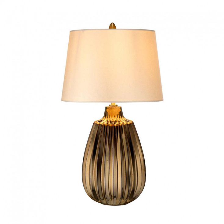 Lampada da tavolo moderna con struttura in ceramica e paralume in tessuto
