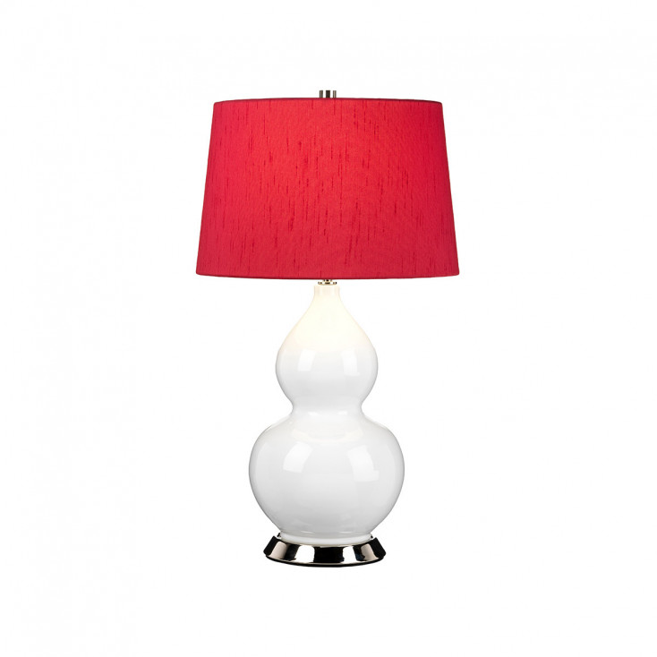 Lampada da tavolo moderna in ceramica e base in acciaio con paralume in tessuto