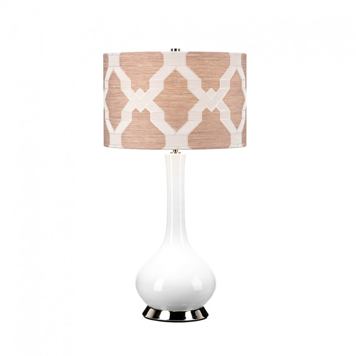 Lampada da tavolo moderna in ceramica e base in acciaio con paralume in tessuto