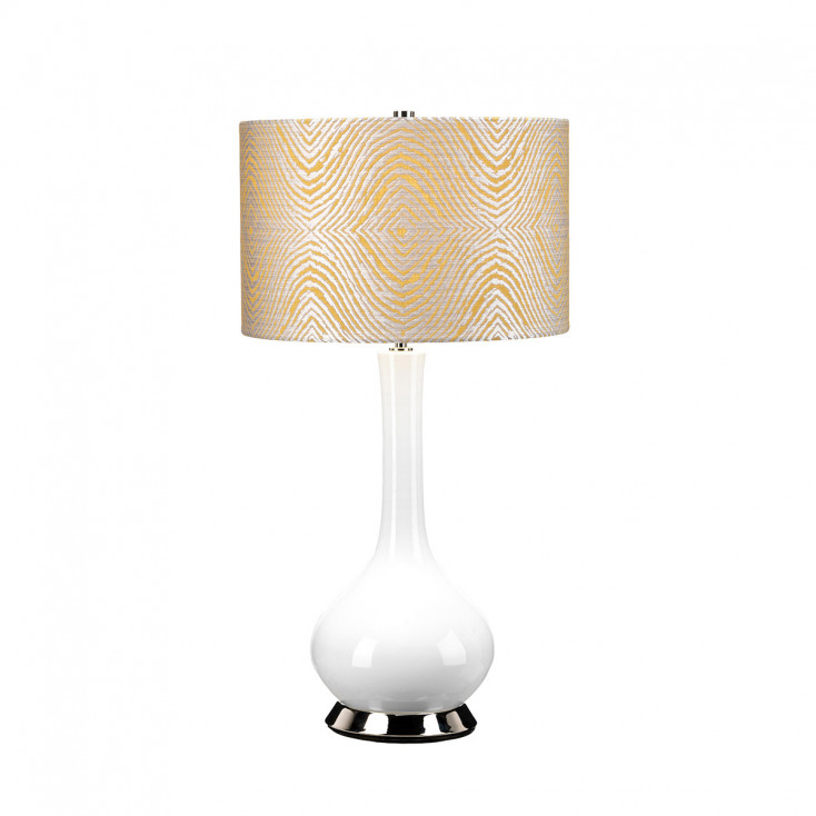 Lampada da tavolo moderna in ceramica e base in acciaio con paralume in tessuto
