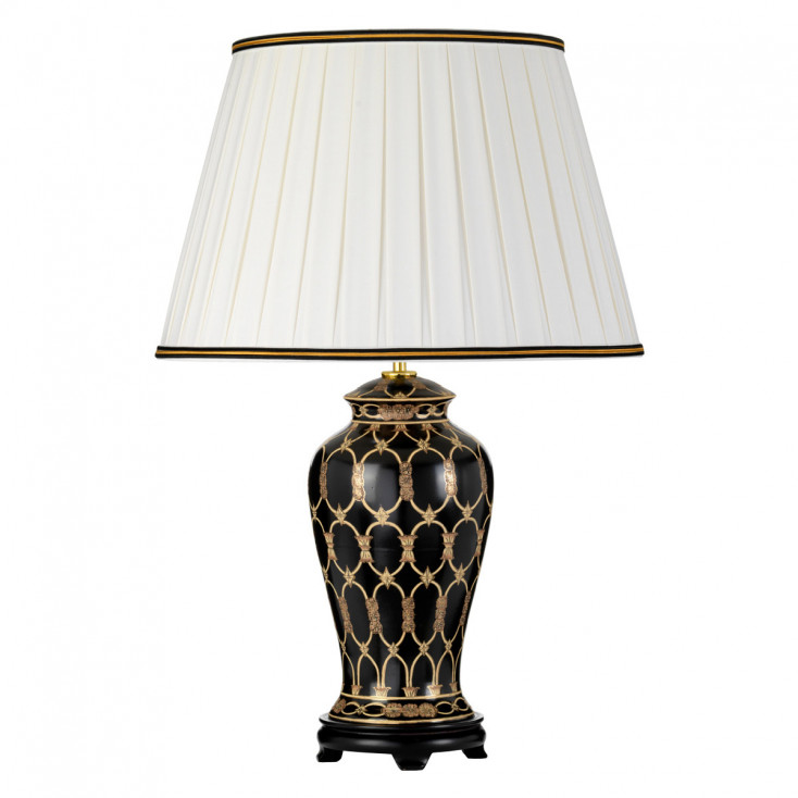 Lampada da tavolo orientale struttura in ceramica e paralume in tessuto