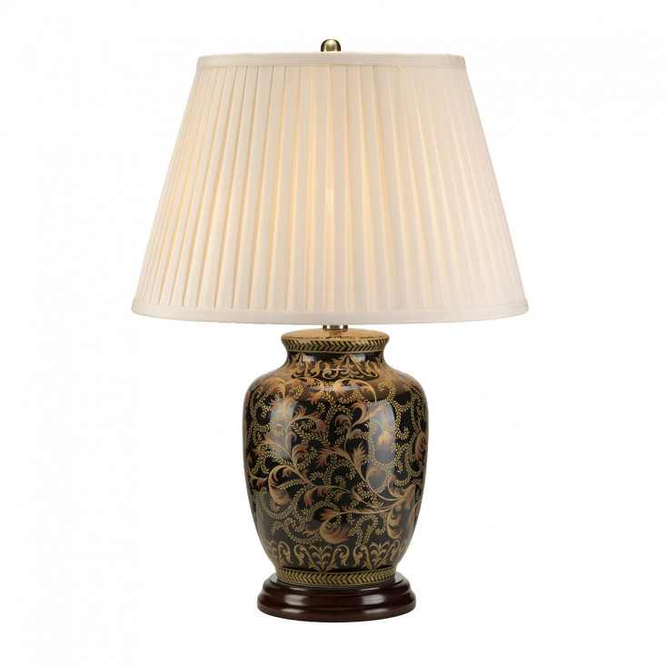 Lampada da tavolo piccola in porcellana con paralume in tessuto crema