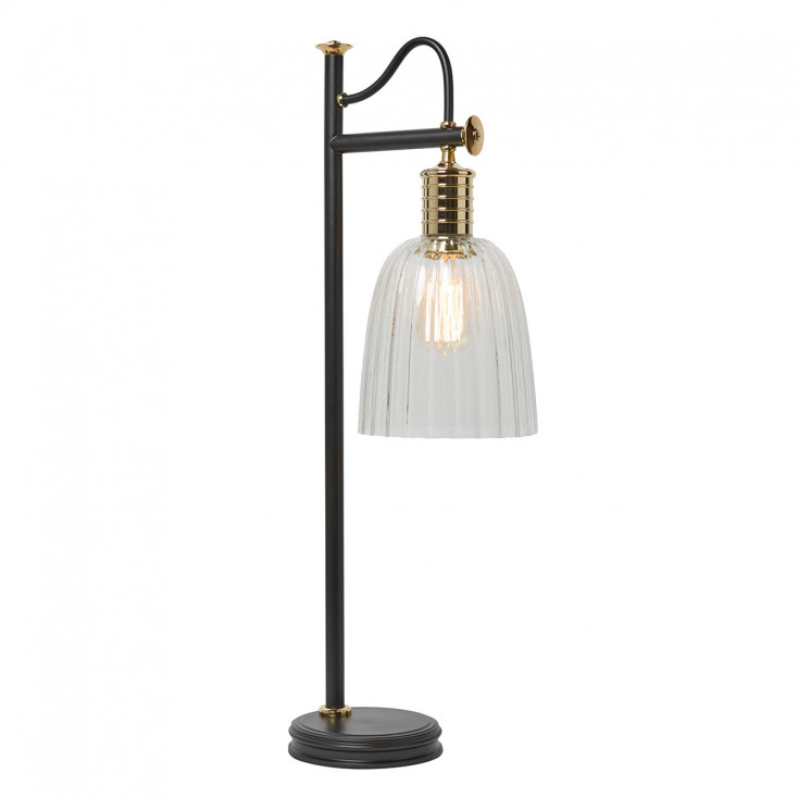 Lampada da tavolo struttura in acciaio e diffusore in vetro dal design moderno