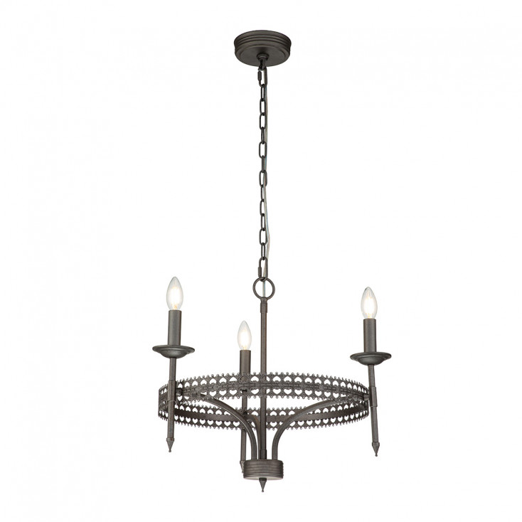 Lampadario a 3 luci con struttura in acciaio dal design rustico senza paralumi
