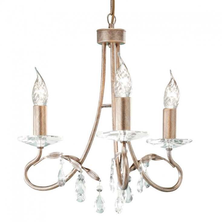 Lampadario a 3 luci in acciaio con pendenti in cristallo dal design classico