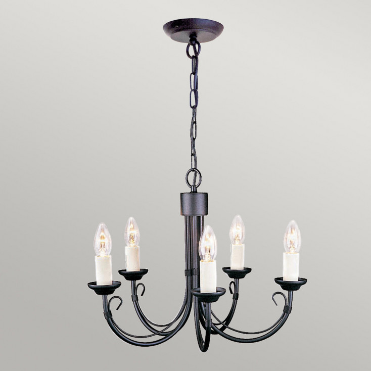Lampadario classico grande con struttura in acciaio e 5 diffusori