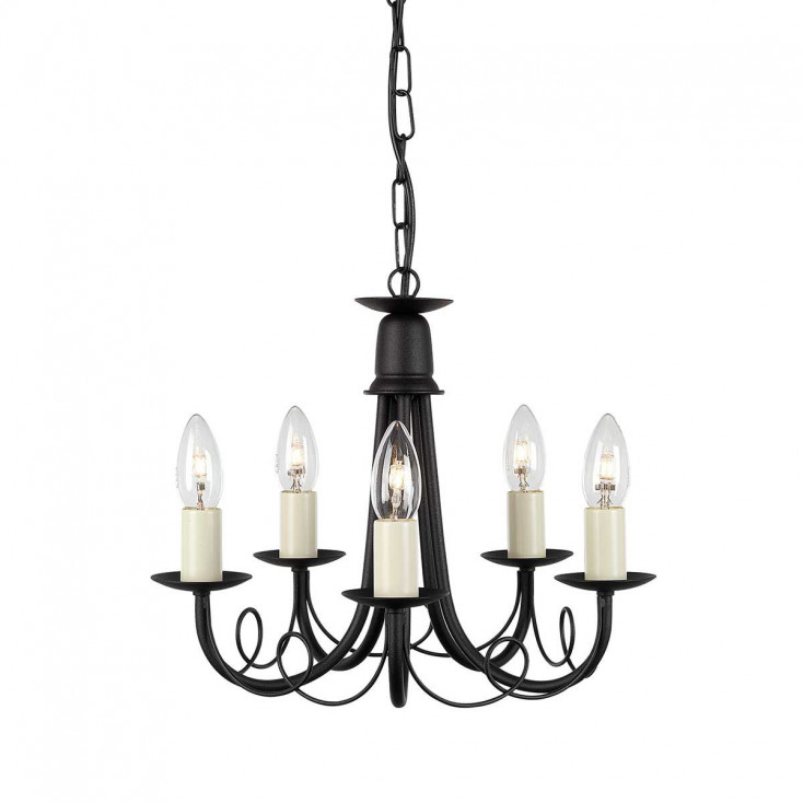 Lampadario classico medio con struttura in acciaio e 5 diffusori