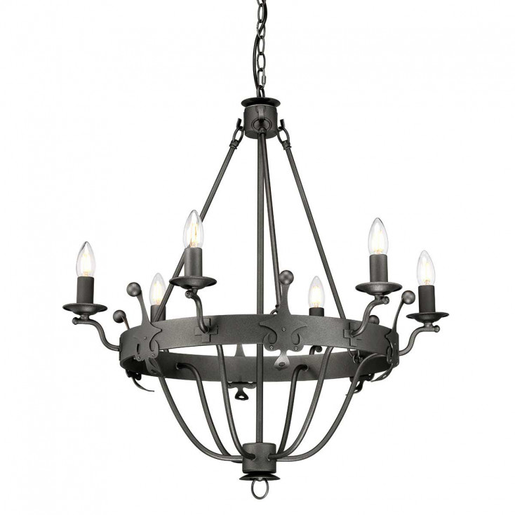 Lampadario dal design rustico con struttura in acciaio e 6 lampadine