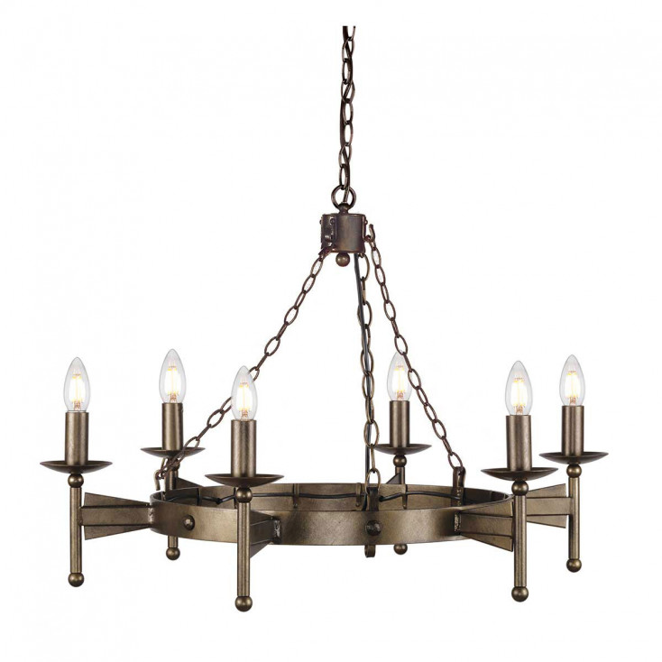 Lampadario dal design rustico struttura in acciaio e 6 diffusori