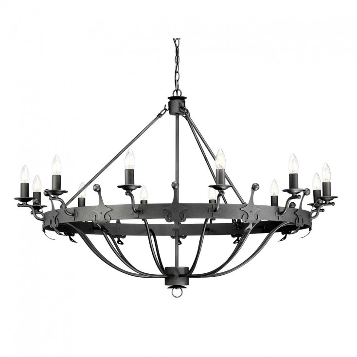 Lampadario gigante dal design rustico con struttura in acciaio e 12 lampadine