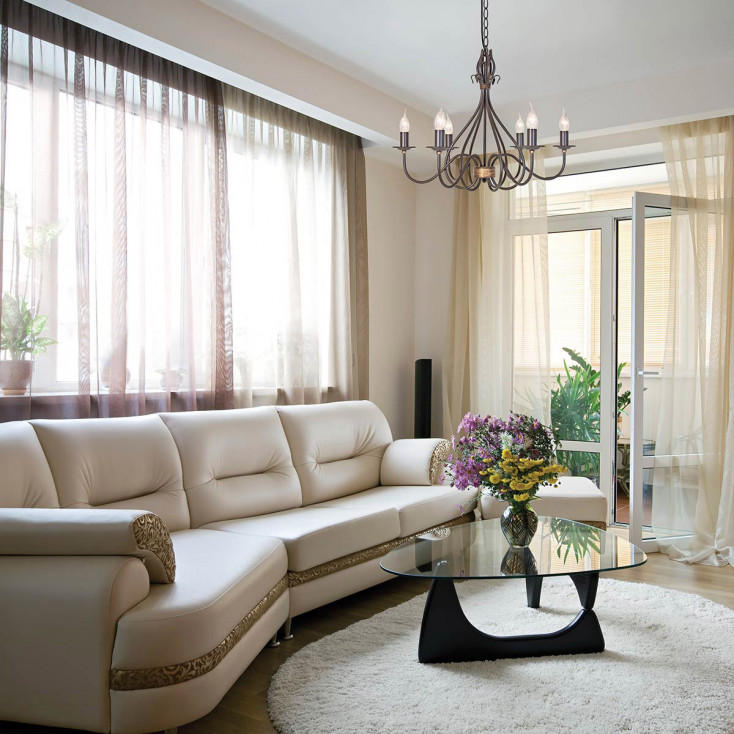 Lampadario grande in acciaio dal design rustico con 6 lampadine