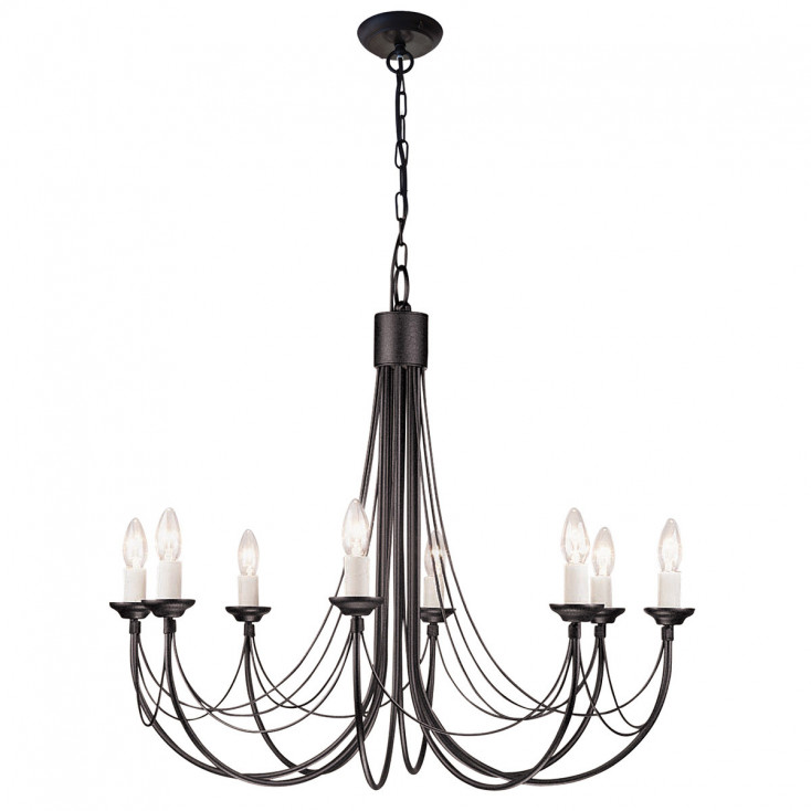 Lampadario in acciaio con 8 lampadine dal design rustico