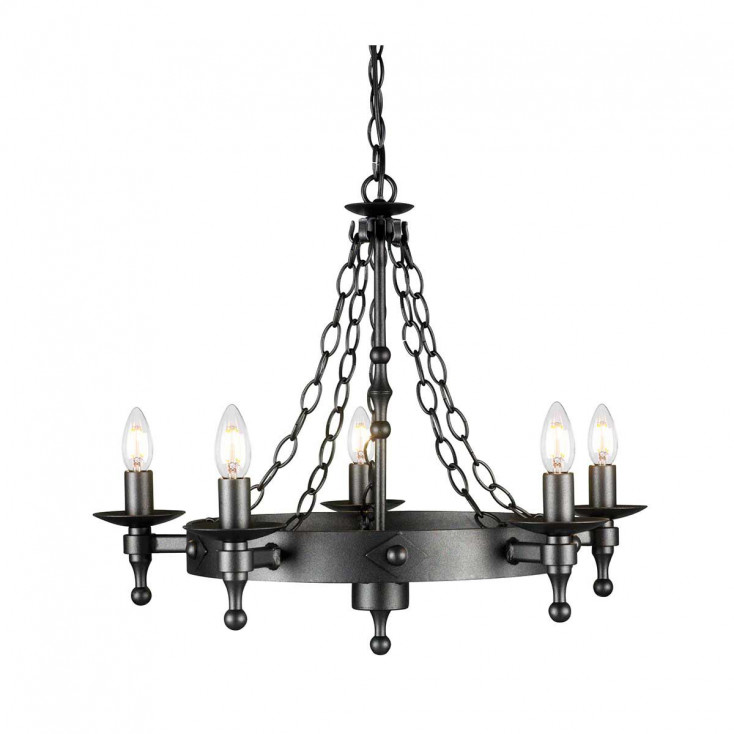 Lampadario in acciaio dal design rustico con 5 diffusori