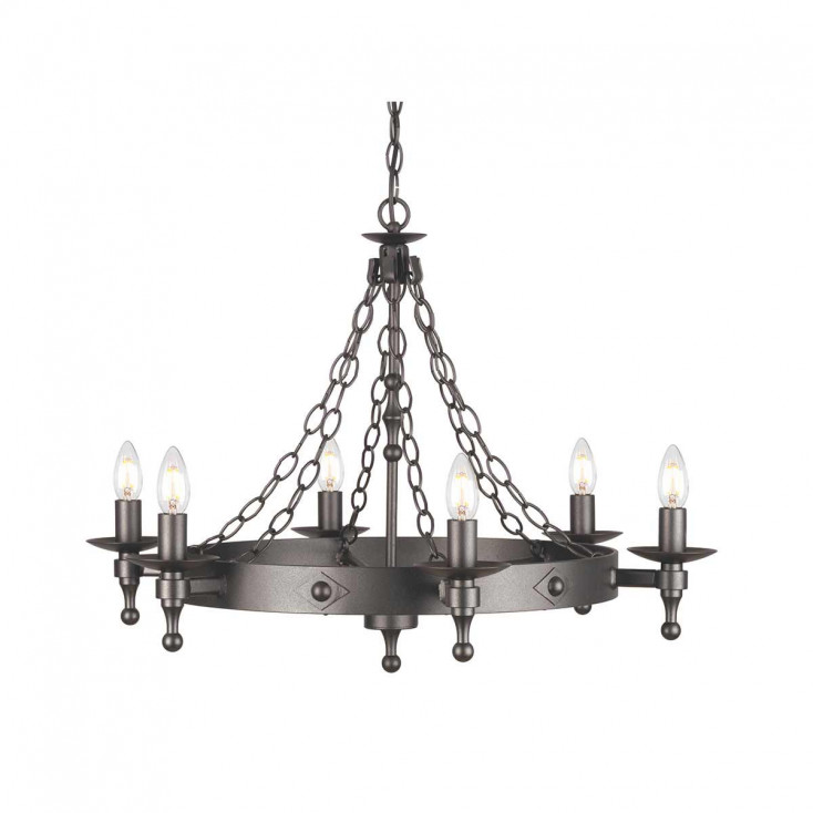 Lampadario in acciaio dal design rustico con 6 lampadine