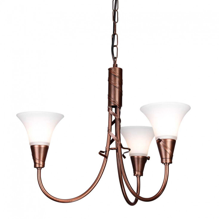 Lampadario medio classico con struttura in acciaio e 3 diffusori in vetro