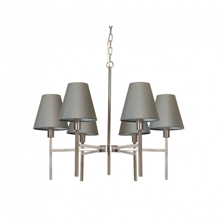 Lampadario moderno con struttura in acciaio grande con 6 diffusori in tessuto