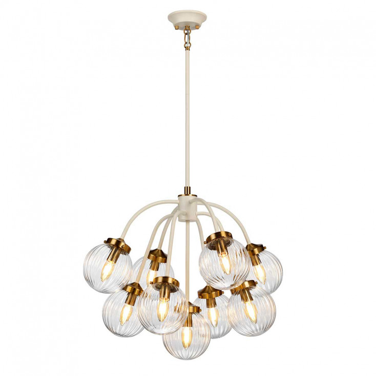 Lampadario moderno grande con struttura in metallo e 9 diffusori in vetro