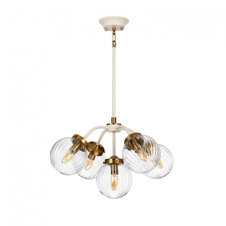 Lampadario moderno medio con struttura in metallo e 5 diffusori in vetro