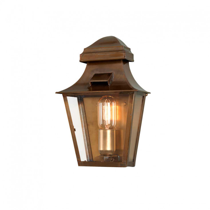 Lanterna da esterno a parete con struttura in ottone e diffusore in vetro