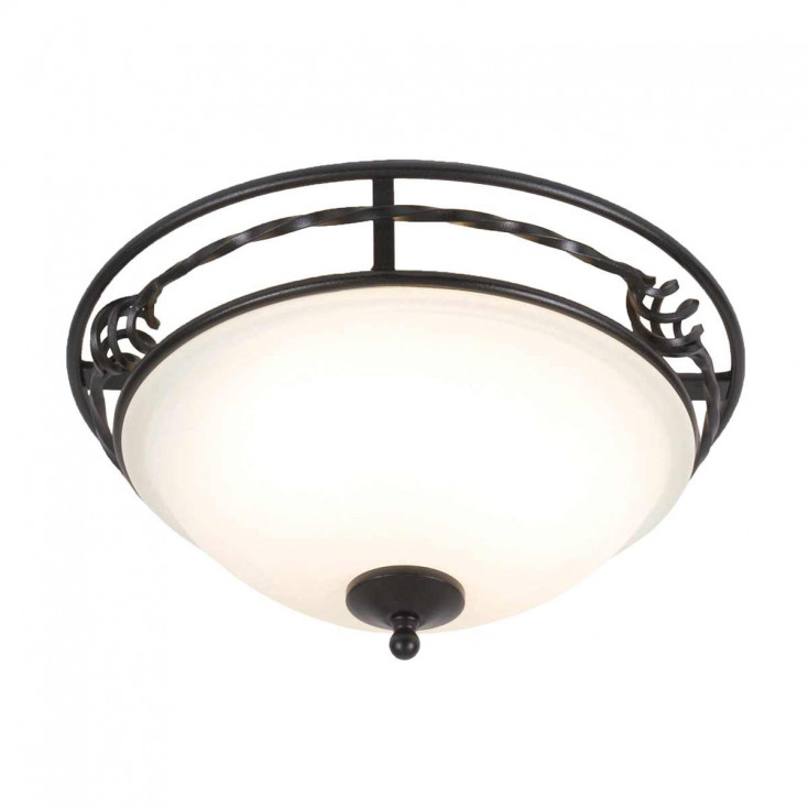 Plafoniera classica con struttura in acciaio e diffusore in vetro a 2 lampadine