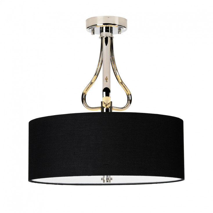 Plafoniera da soffitto in metallo cromato diffusore a LED e paralume in tessuto