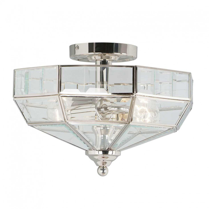 Plafoniera in acciaio dal design elegante con diffusore in vetro con 2 lampadine
