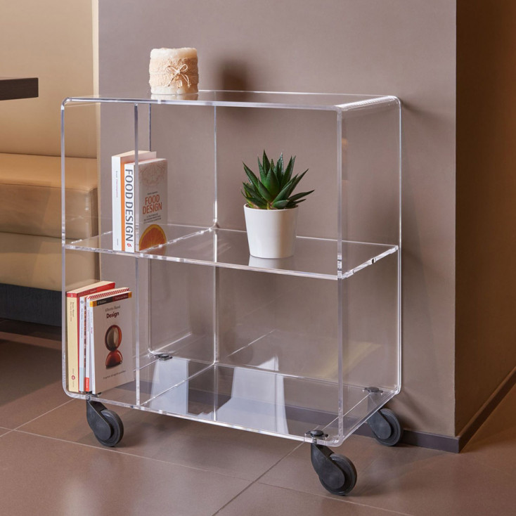 Carrello da cucina multiuso su ruote con struttura in plexiglass grande