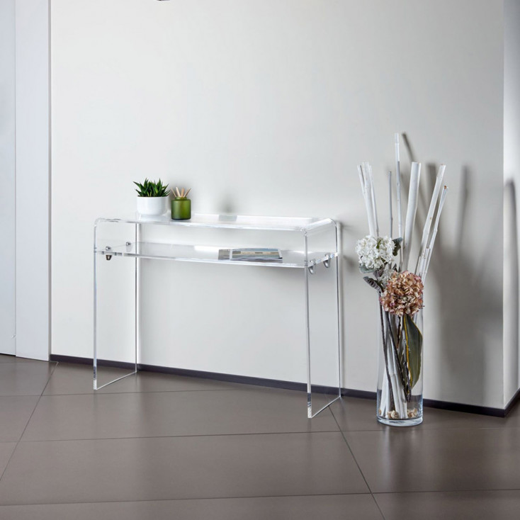Consolle per ingresso in plexiglass grande con mensola dal design moderno