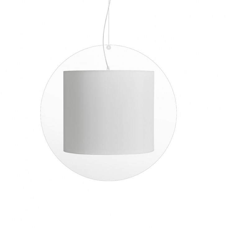 Lampada a sospensione in plexiglass con diffusore grande ricoperto in tessuto