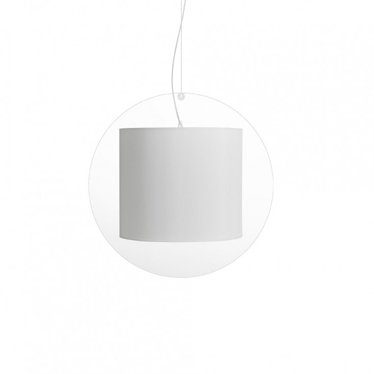 Lampada a sospensione in plexiglass con diffusore medio ricoperto in tessuto