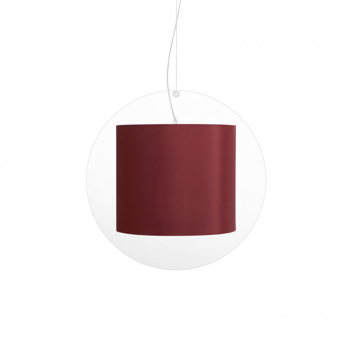 Lampada a sospensione in plexiglass con diffusore medio ricoperto in tessuto