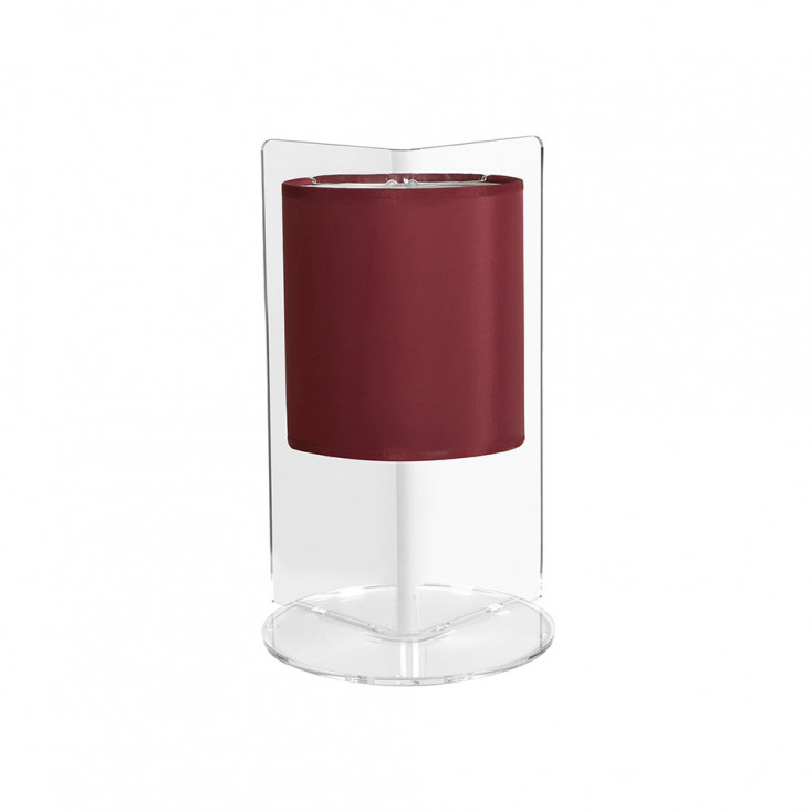 Lampada da tavolo con struttura in plexiglass e diffusore in tessuto