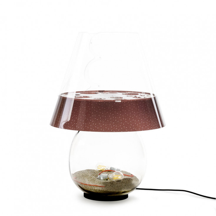 Lampada da terra corpo in vetro e diffusore in plexiglass con 2 lampadine